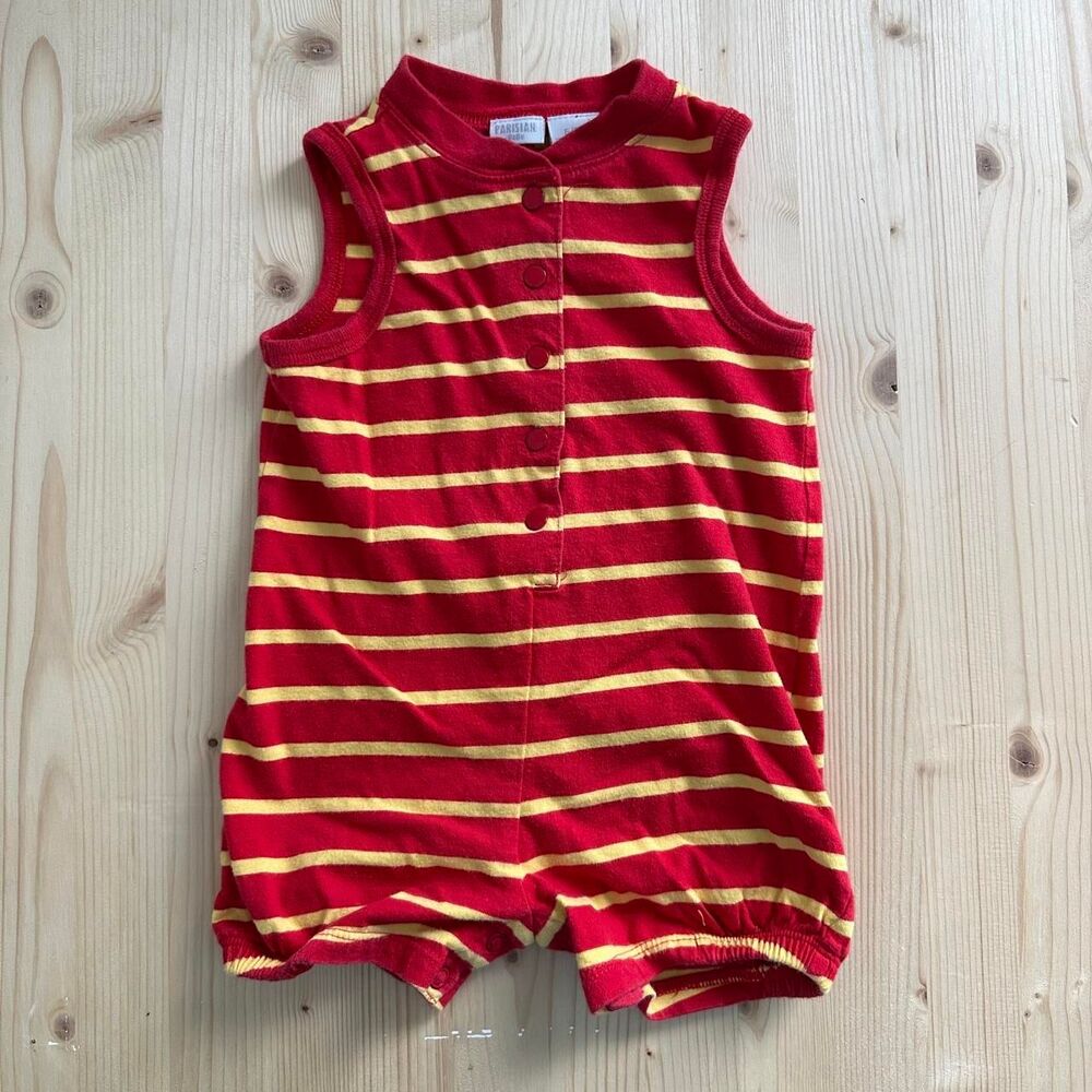 Parisian Bebe fish red yellow striped cotton romper 6/9M